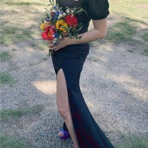 Elegant Black Evening Gown with High Slit